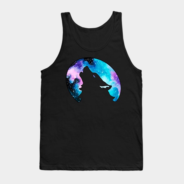 Wolf Howling at the Moon Tank Top by Lady Lilac